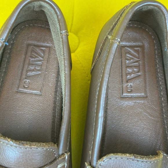 Zara Brown Leather Loafers Slip-On Classic - Picture 3 of 10
